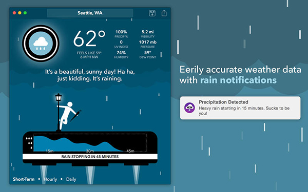 Konuşabilen hava durumu uygulaması CARROT Weather, Mac platformunda