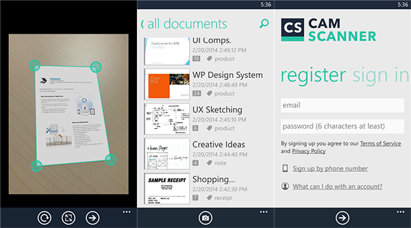 Windows Phone uyumlu doküman tarama uygulaması CamScanner güncellendi