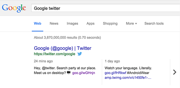 Google, masaüstü arama sonuçlarına 'Twitter' entegrasyonu getirdi