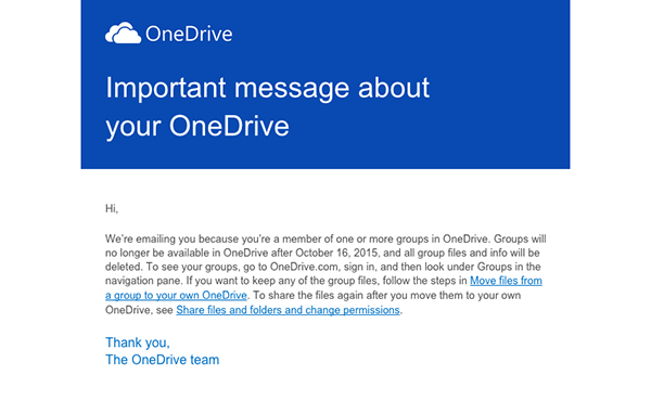 OneDrive'ın gruplar özelliği kapanıyor