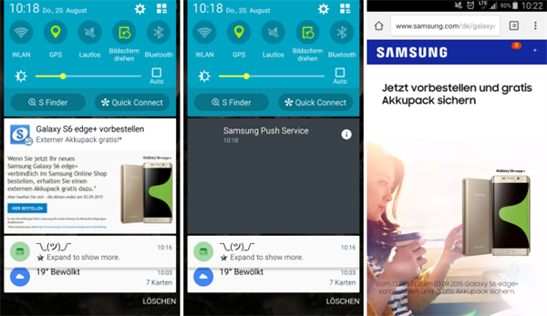Samsung da bildirim ekranlarına reklam göndermeye başladı
