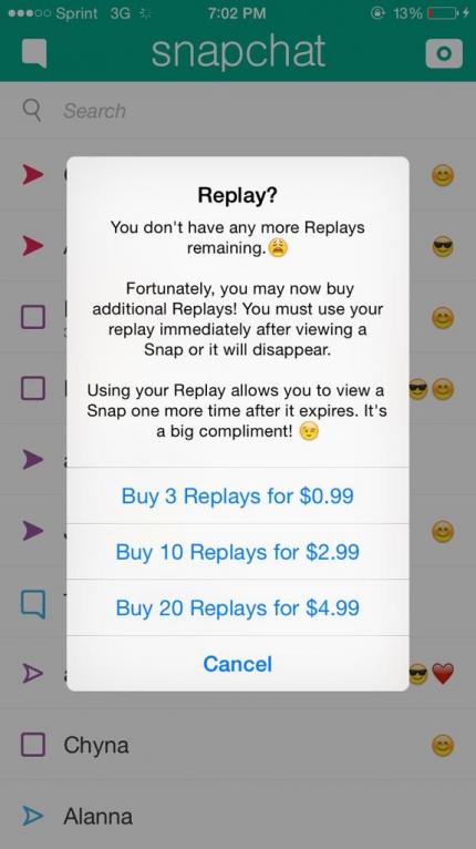 Snapchat ödeme yaptığınız taktirde snapleri yeniden görmenize izin verecek