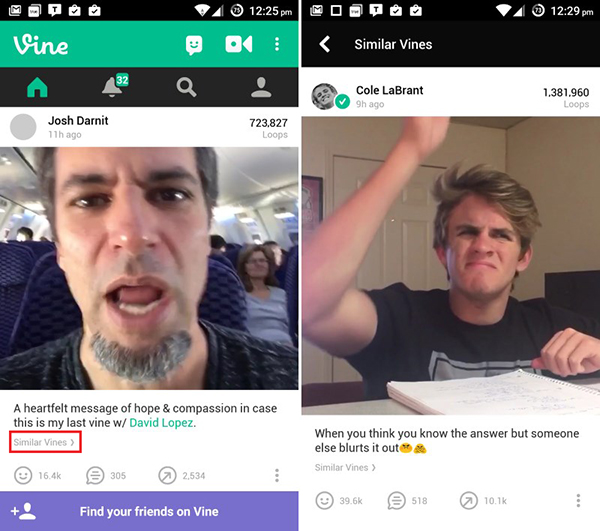 Vine'ın Android uygulaması, benzer içerikleri göstermeye başladı