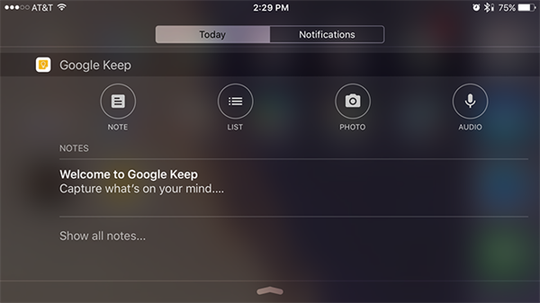 iOS için Google Keep artık bildirim merkezinde