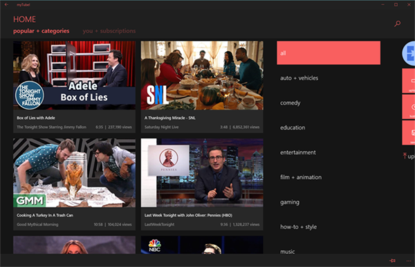 Alternatif YouTube istemcisi myTube, Windows 10 için evrensel yapıldı