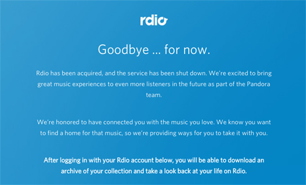 Müzik servisi Rdio kapandı