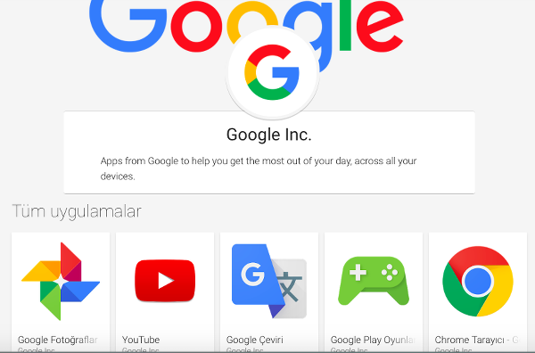 Google'ın mobil uygulamaları arama anasayfasında