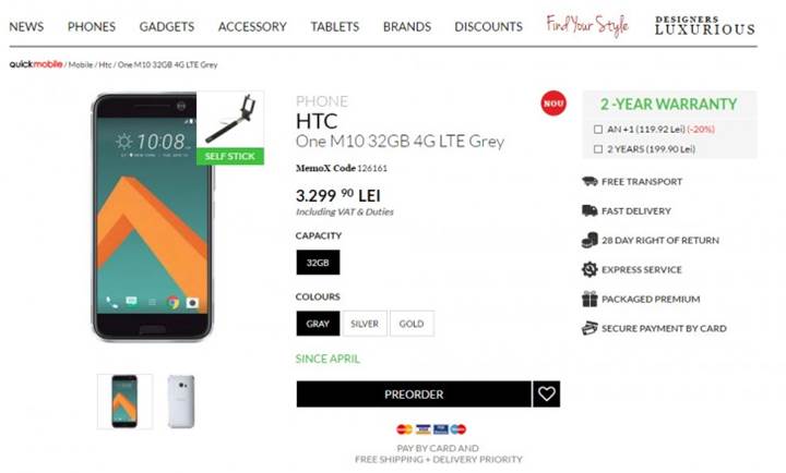 HTC 10'un fiyatı Romanya'da ortaya çıktı