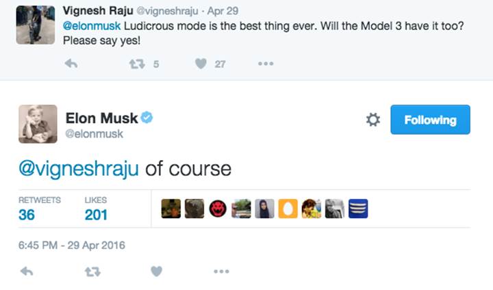 Elon Musk, Tesla Model 3'te Ludicrous Mod olacağını doğruladı