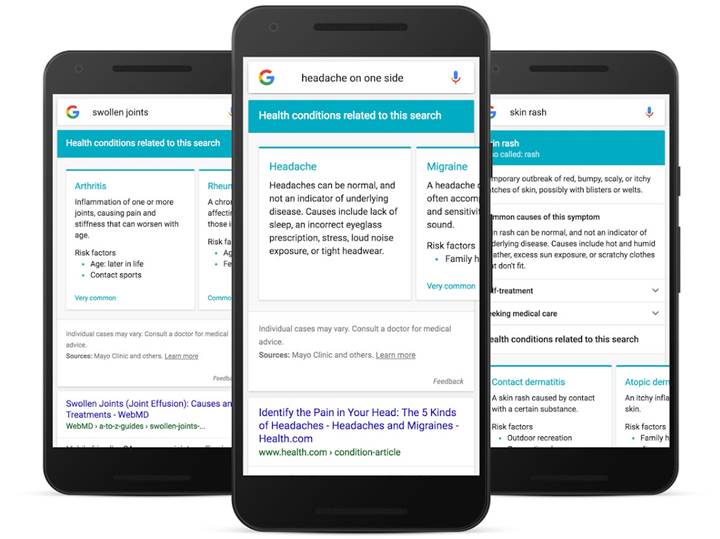 Google, tıbbi semptoplar aratıldığında doktor olacak
