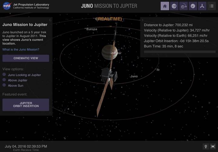Juno'nun konumunu bu uygulamayla canlı takip edin