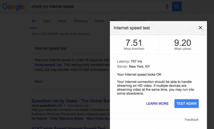 Google arama sonucunda internet hızınızı ölçmeye başlıyor