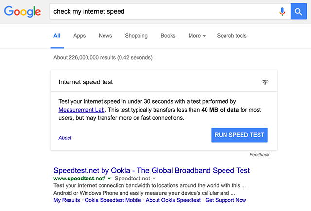 Google arama sonucunda internet hızınızı ölçmeye başlıyor