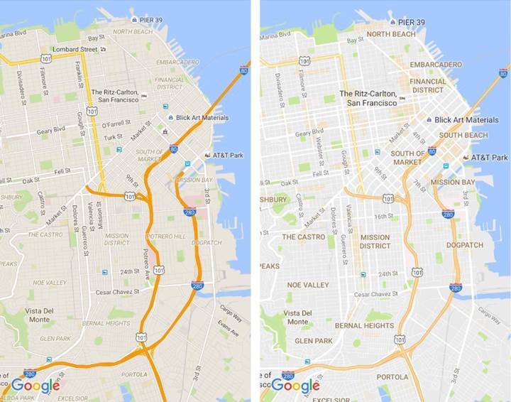 Google Maps yeni sade tasarımıyla fazlalıklarından kurtuluyor