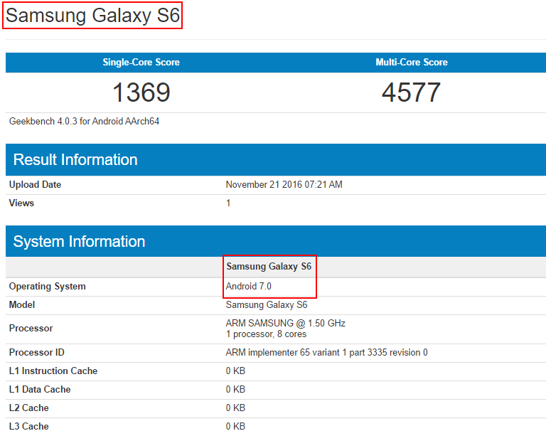 Galaxy S6 Android 7.0 Nougat ile testlerde gözüktü