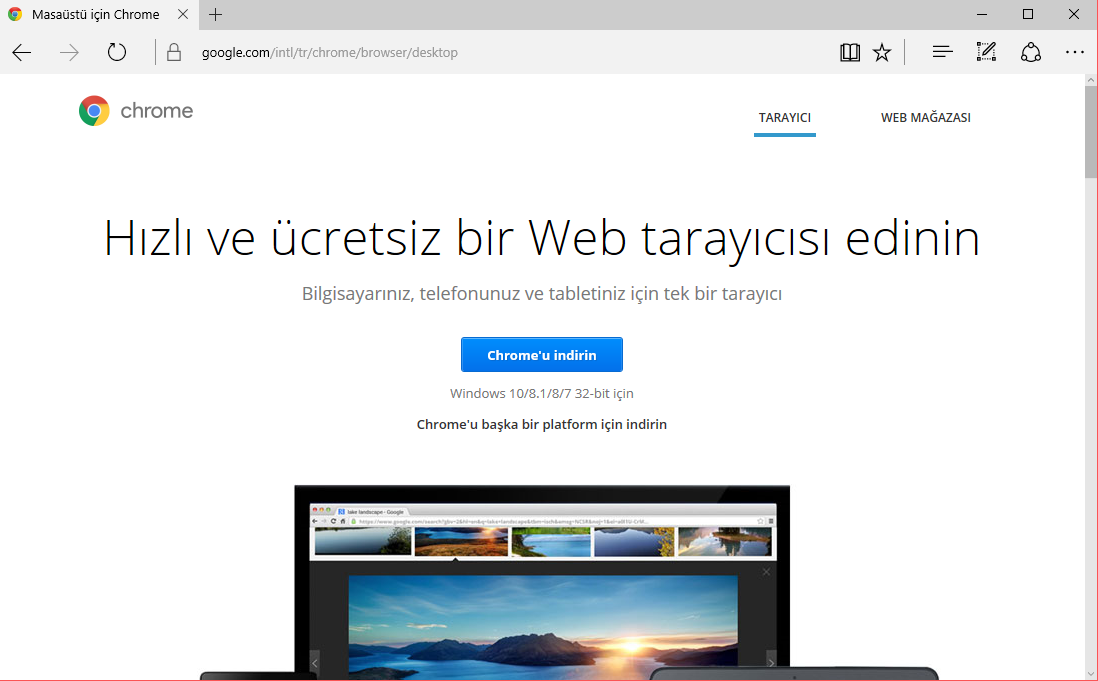 Microsoft Edge sadece Google Chrome indirmek için kullanılıyor