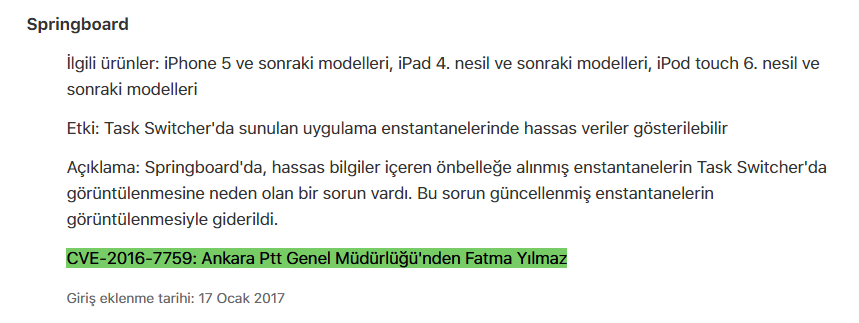 iOS'te güvenlik açığı bulan PTT çalışanı Apple'ın sitesine adını yazdırdı