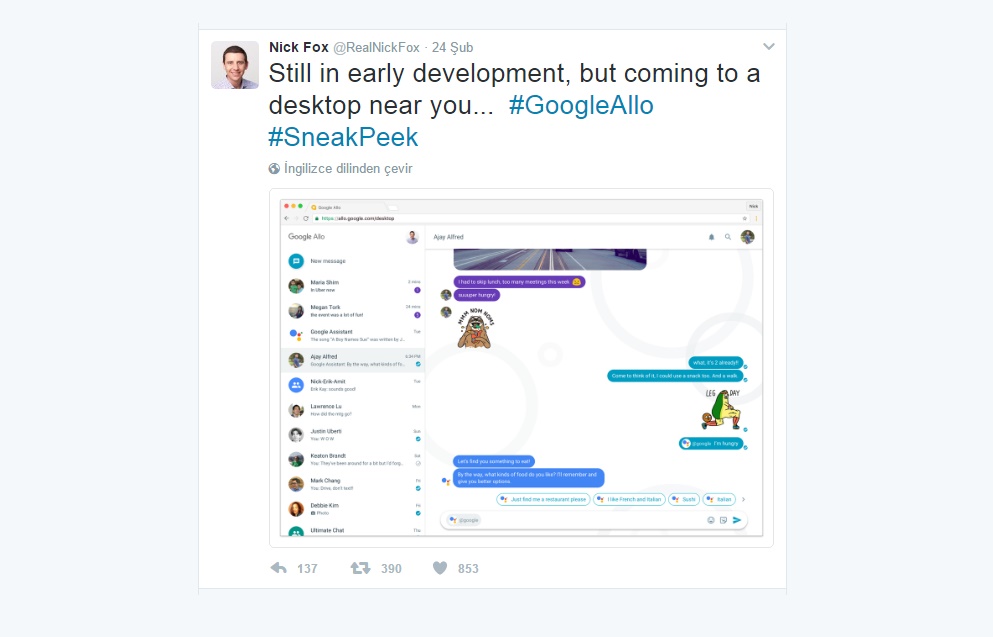 Google Allo yakında bilgisayarlardan da kullanılabilecek