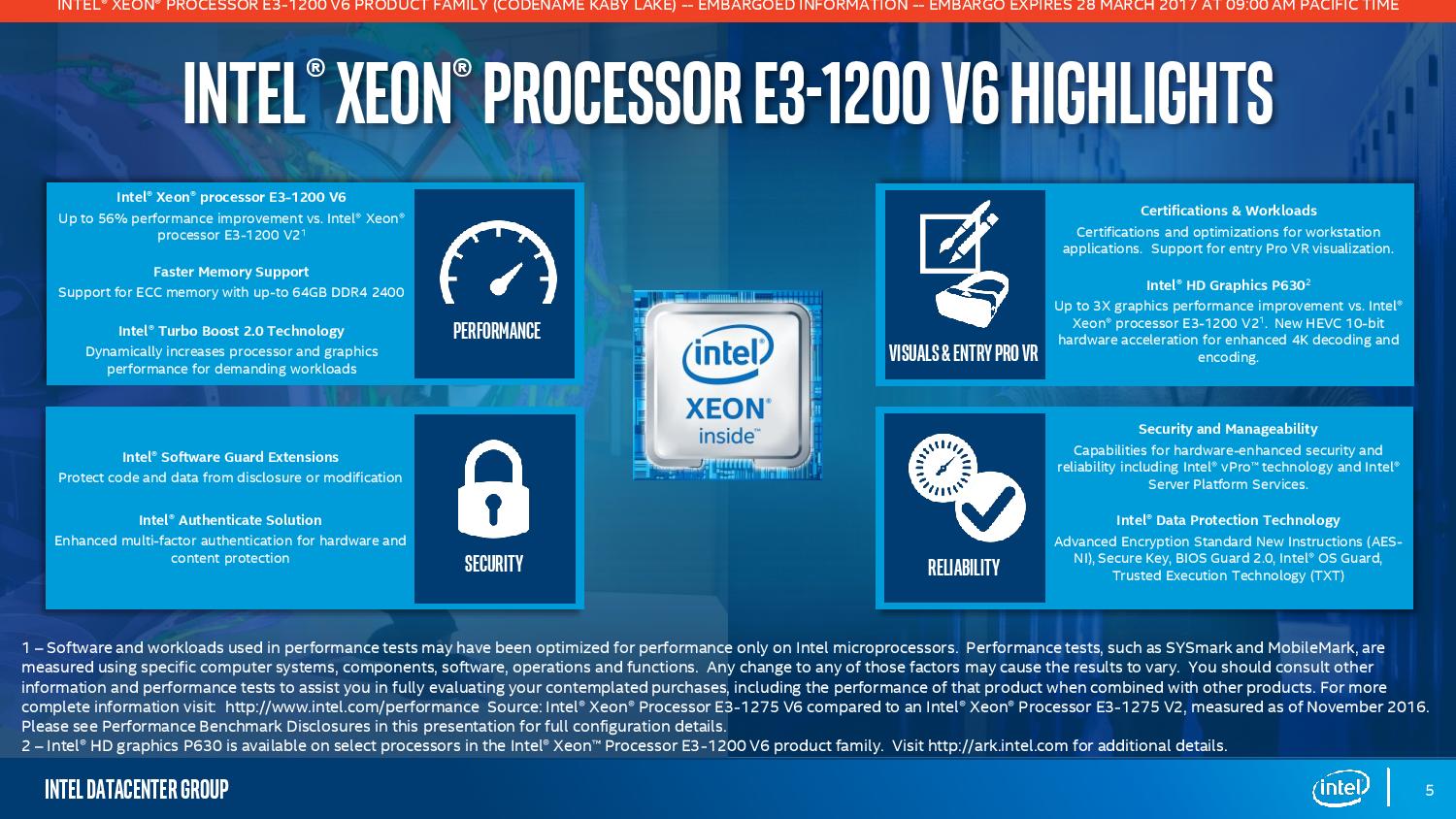 Kaby Lake tabanlı Intel Xeon E3-1200 v6 serisi duyuruldu