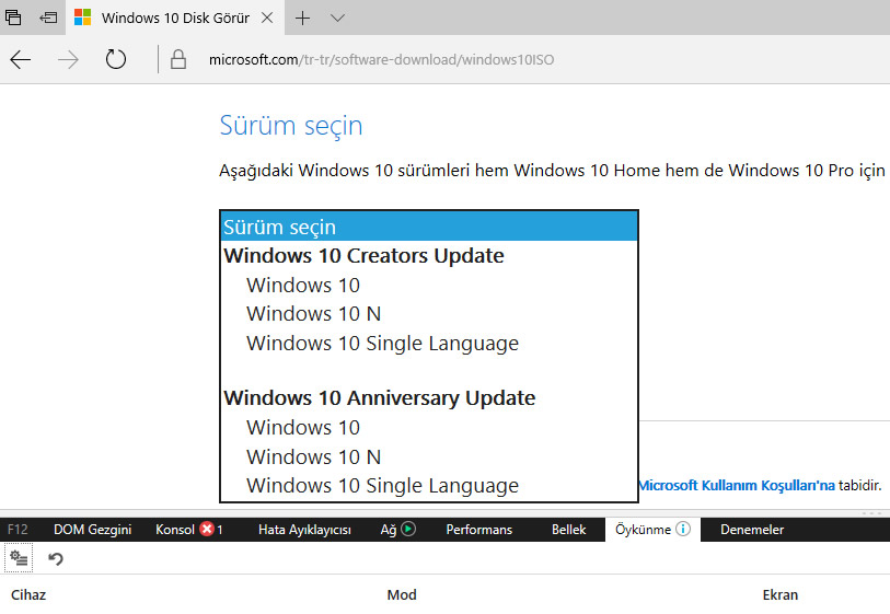 Windows 10 Creators Update'in resmi ISO'ları indirilebilir durumda