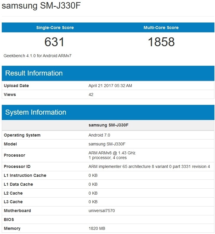 Samsung Galaxy J3 Geekbench’te ortaya çıktı