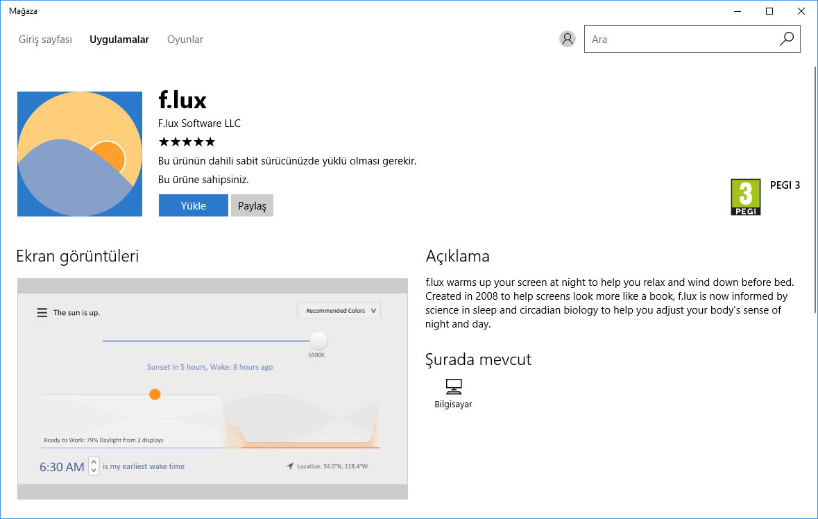 Mavi ışık filtresi f.lux Windows Mağazası'na geldi