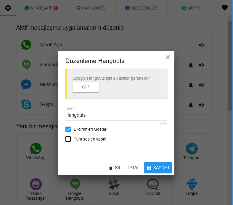WhatsApp, Google Hangouts, Facebook Messenger ve diğerlerini tek uygulamayla kullanın