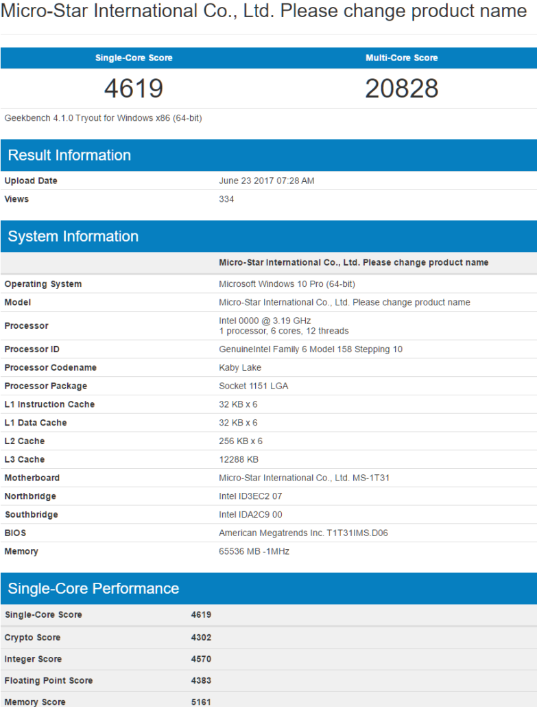 6 çekirdekli Coffee Lake işlemcisinin Benchmark sonuçları sızdı