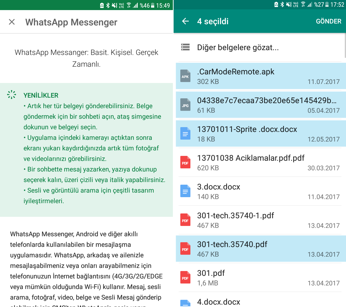 Artık WhatsApp'ta her türden dosya gönderilebiliyor