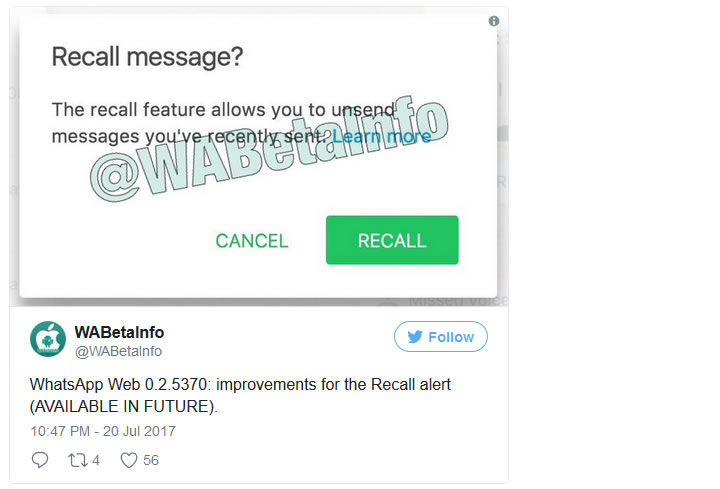 WhatsApp'a nihayet gönderilen mesajı geri alma özelliği geliyor