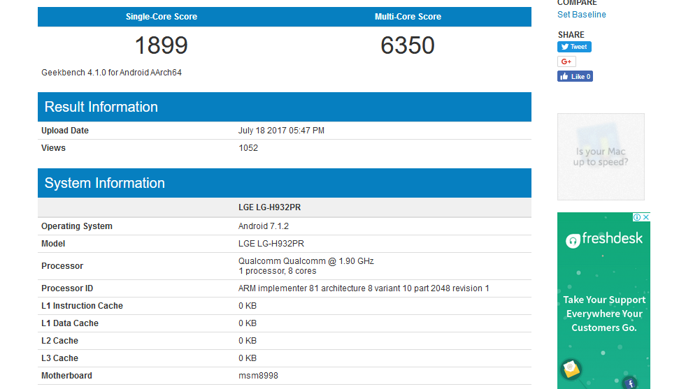 LG V30 benchmark testlerinde