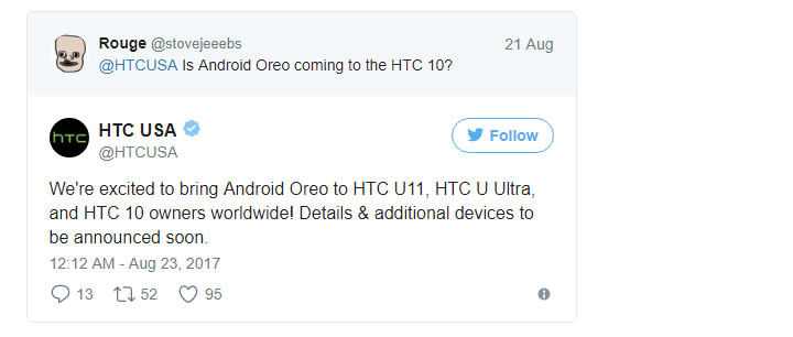 HTC'den Android Oreo müjdesi geldi