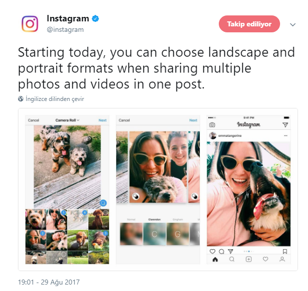 Instagram albümlerine yatay ve dikey format desteği geldi