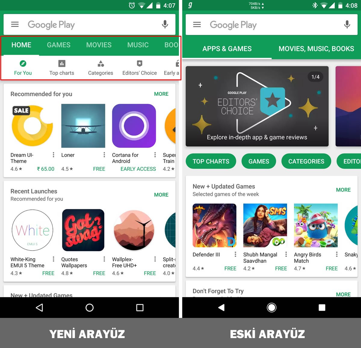 Google Play Store'un kullanıcı arayüzü güncellendi