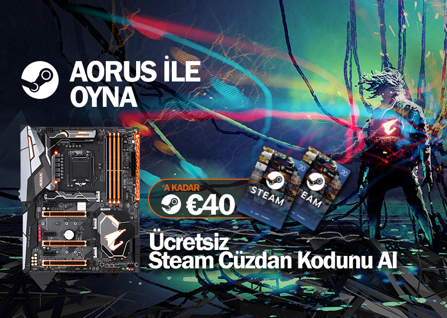 Gigabyte Aorus Z370 anakartlar ile Steam kodu hediye