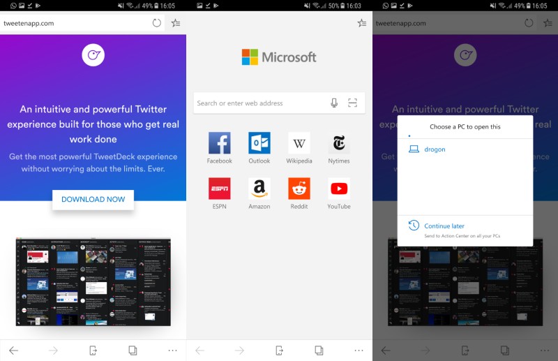 Microsoft Edge'in Android sürümü kullanıma hazır