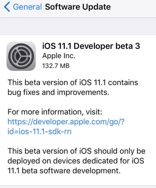 iOS 11.1 Beta 3 yayınlandı!