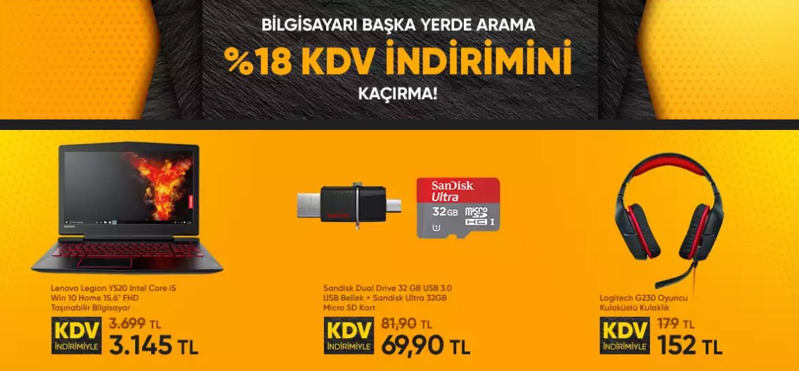 Hepsiburada'da bilgisayar kategorisinde KDV kadar indirim