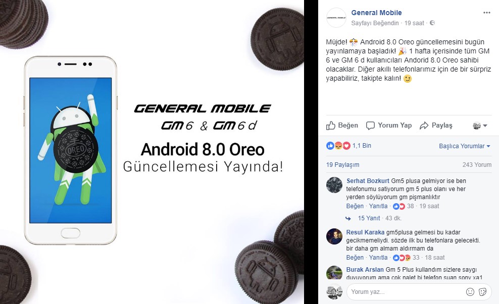 General Mobile GM 6 Android Oreo güncellemesi yayınlandı