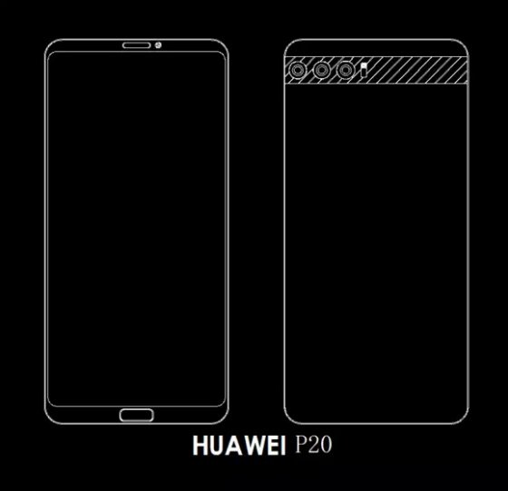 Üç arka kameraya sahip Huawei P20 serisinin şematik görüntüleri ortaya çıktı