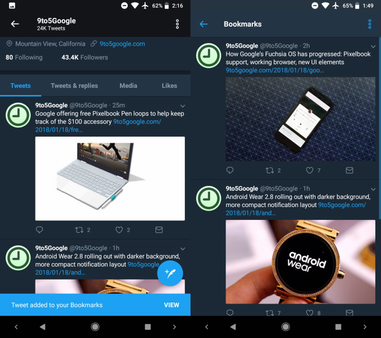 Twitter'ın Android sürümünde 'yer imleri' özelliği test ediliyor