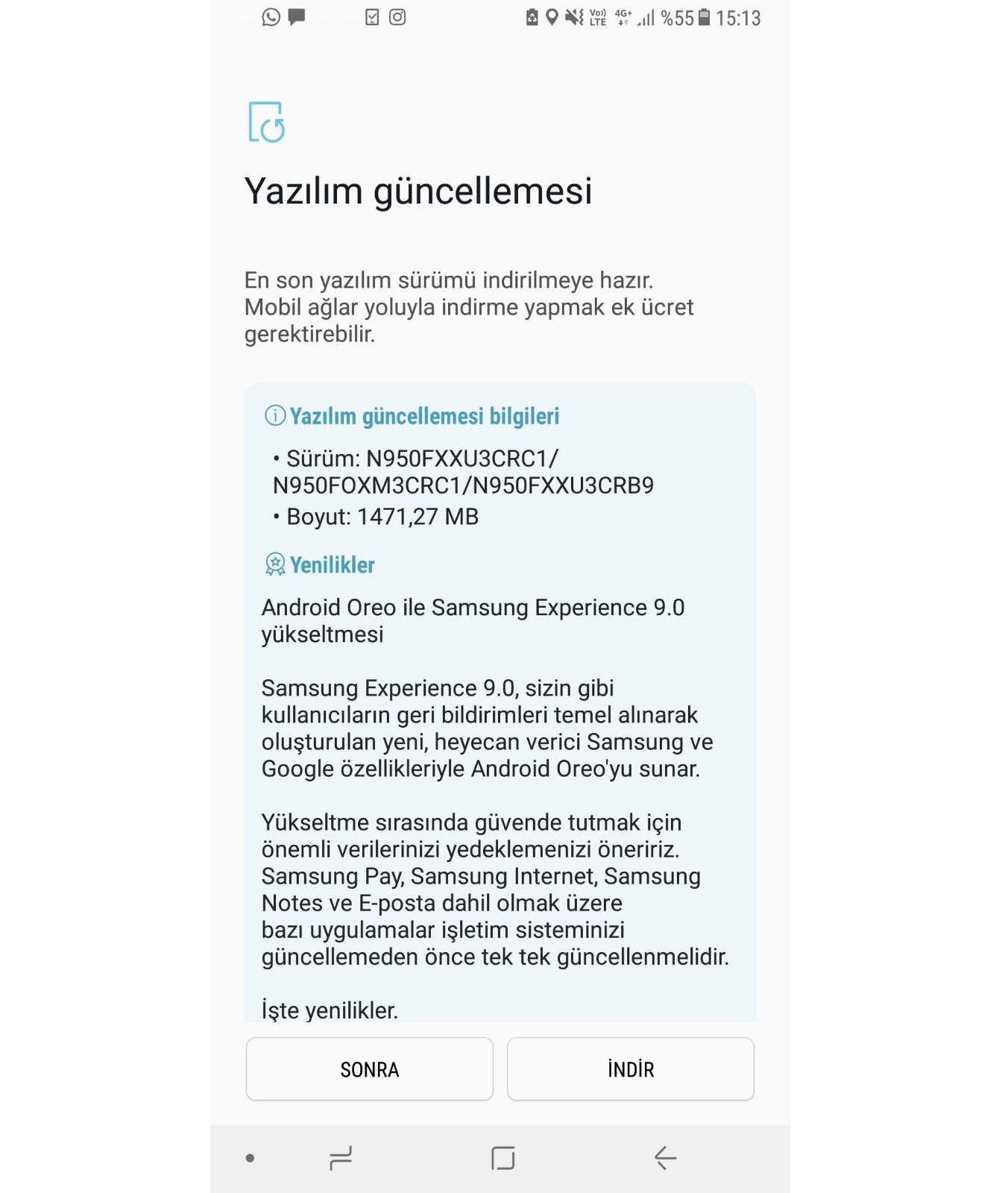 Galaxy Note 8 oreo güncellemesi