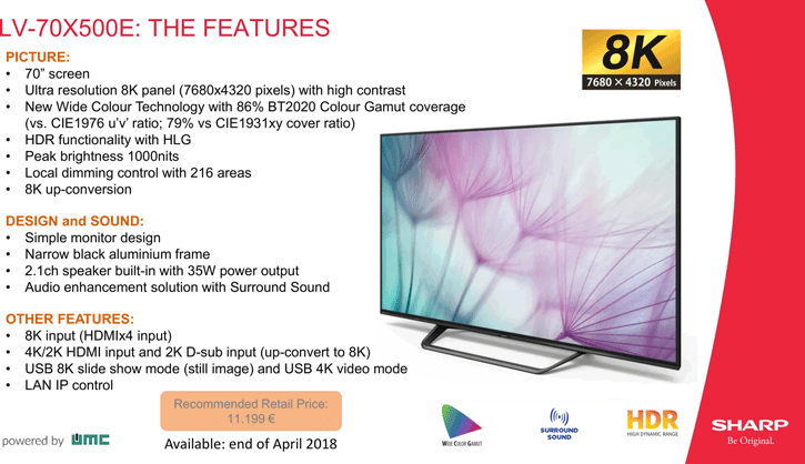 Sharp ilk 70 inçlik 8K televizyonunu satışa sunuyor