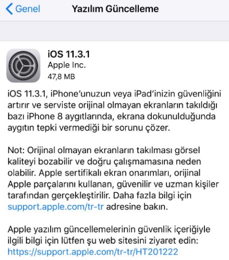 iOS 11.3.1 yayınlandı!