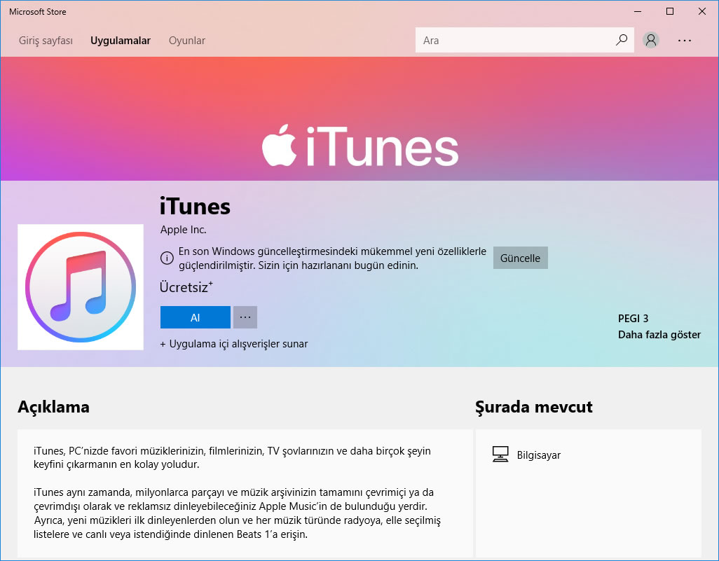 iTunes uygulaması nihayet Microsoft Mağazası'na geldi